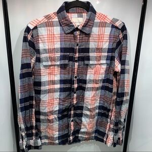 American Eagle EUC Plaid Shirt Size XS Black Orange Button Front Long Sleeve Men